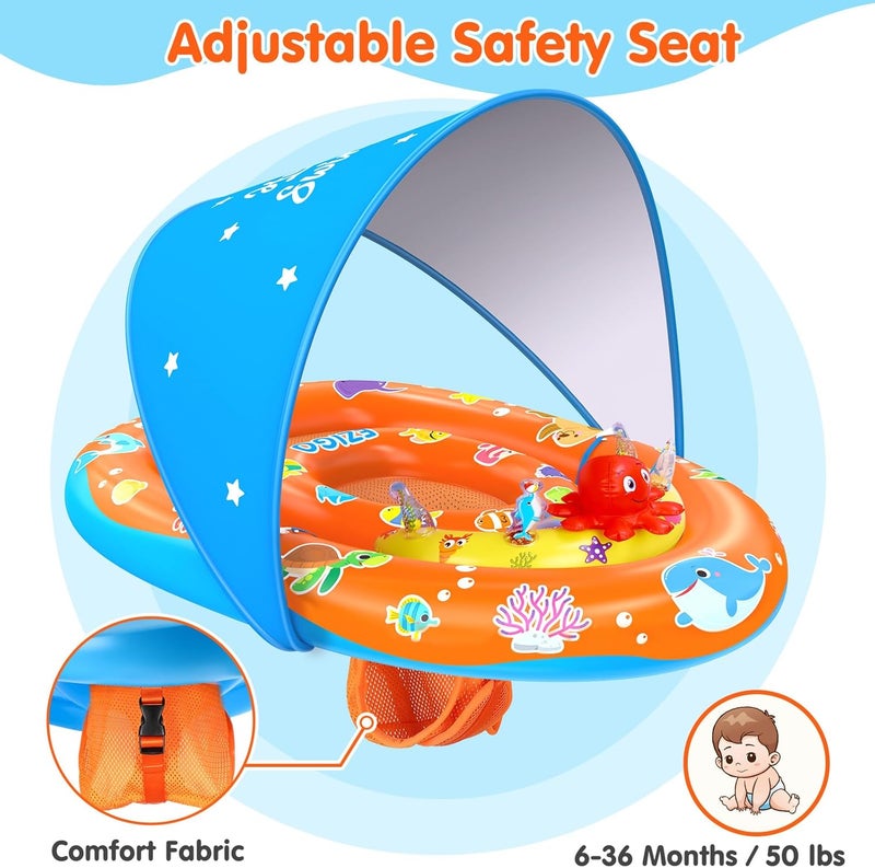 EZIGO Baby Pool Float with Canopy UPF 50+ Sun Protection, Double Air Chambers Infants Swimming Floats with Sound Toys Adjustable Safety Seat Toddler Float for Boys and Girls 6-36 Months - Image 5